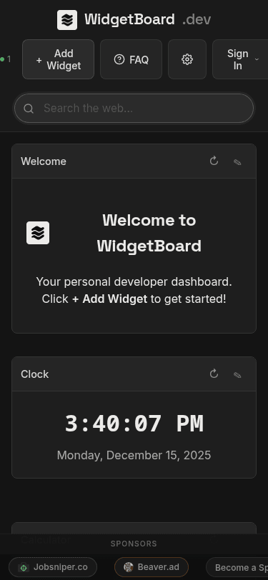 WidgetBoard.dev mobile screenshot